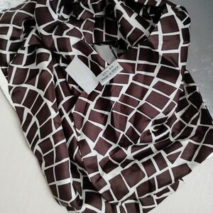 Talbot's Silk Chic Brown and White Patterned Scarf, 45 Inches Long, Elegant